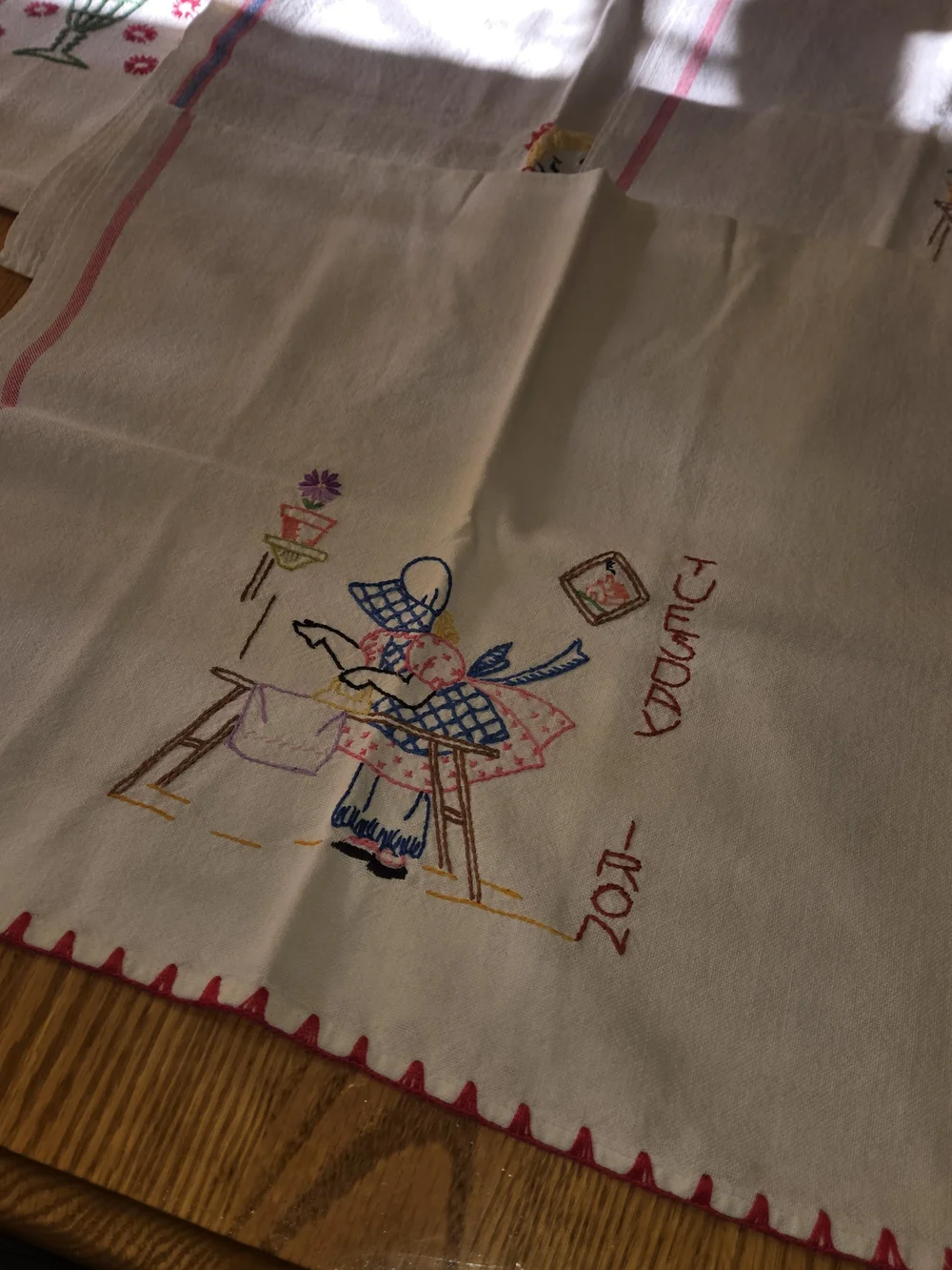 Vintage Cannon Embroidered Kitchen Towels Set of 8 Retro Handmade Cotton